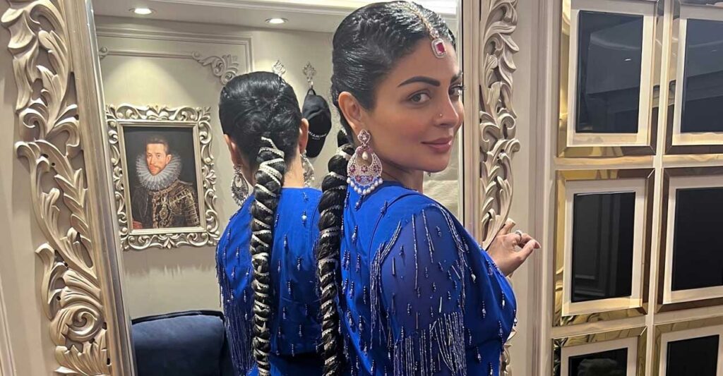 Gorgeous royal electric blue ensemble on Neeru Bajwa weaves magic